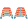OEM Factory Custom Spring Fall Casual Ladies Mohair Rainbow Knitted Sweater Coat Tops Cardigan for Women