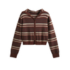 OEM Factory Custom Fall Winter Casual Ladies Knitwear Zip Striped Hooded Women Knitted Sweater Coat Cardigan