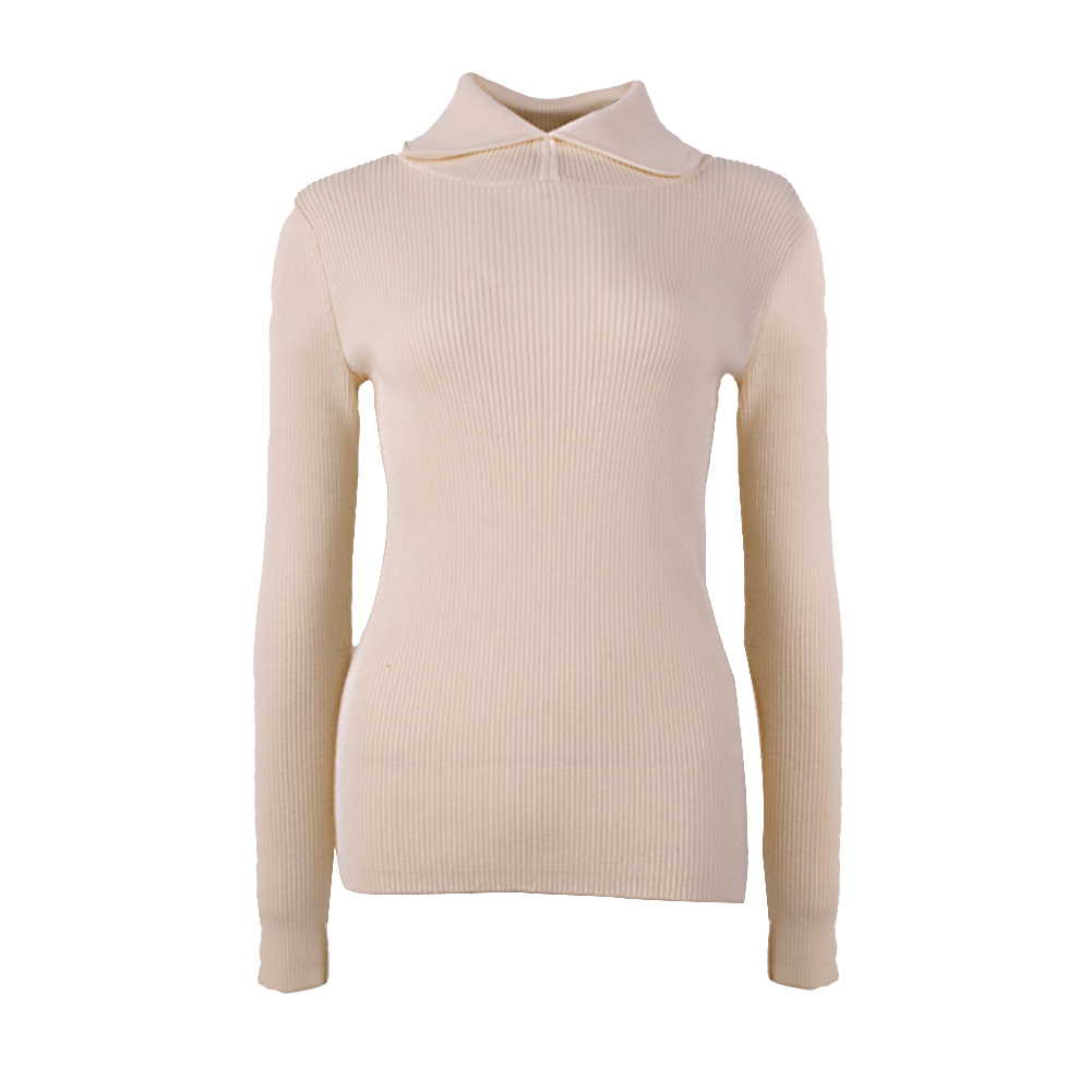 OEM Custom Women Autumn Winter Beige Long Sleeve Knitted Pullover Sweater