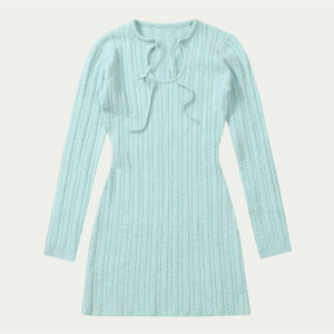 Fall Winter OEM Factory Custom Long Sleeve Women Pullover Knit Sweater Cable Pattern Knitwear Dress