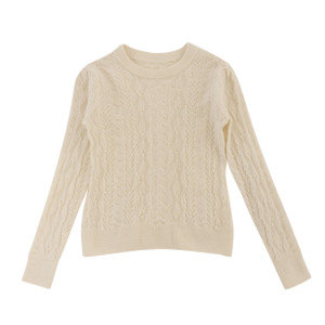 Autumn Winter OEM Factory Custom White Crewneck Long Sleeve Women Pullover Knit Sweater