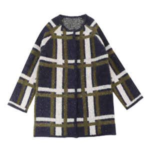 OEM Factory Custom Plaid Print Long Sleeve Women Ladies Knit Sweater Coat Cardigan
