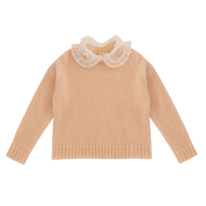 Fall Winter OEM Factory Custom Long Sleeve Doll Collar Pink Women Pullover Knit Sweater
