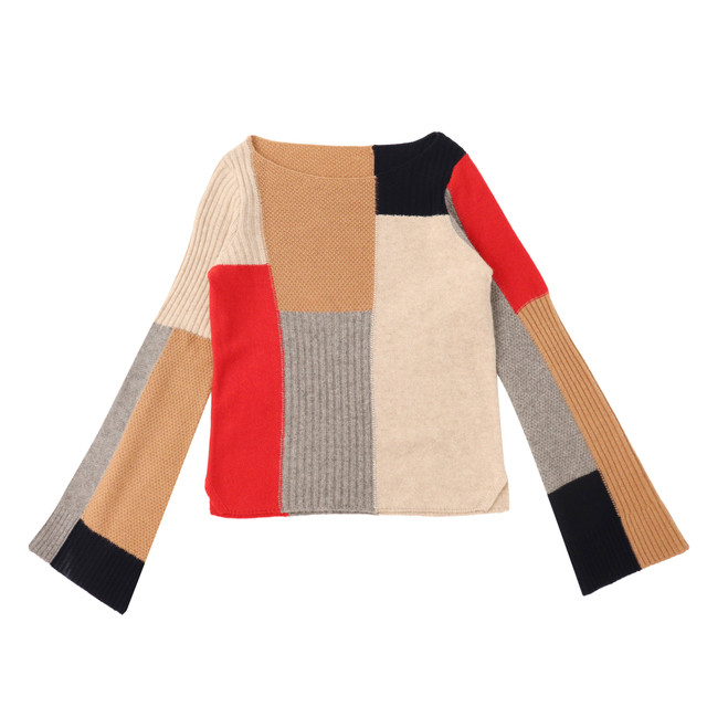 Fall Winter OEM Factory Custom Long Sleeve Contrasting Colors Wool Women Pullover Knit Sweater
