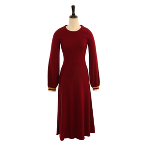 Winter OEM Factory Custom Long Sleeve Red Pleated Slim Women Pullover Knit Sweater Dress