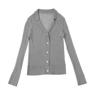 High Quality OEM Custom Winter Gray Long Sleeve Women Knit Sweater Cardigan