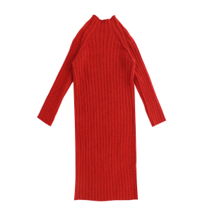 Winter OEM Factory Custom Long Sleeve Red Loose Women Pullover Knit Sweater Dress